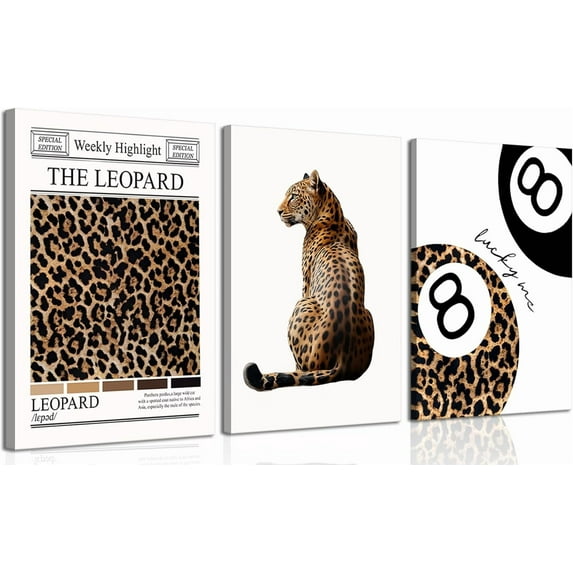Trendy Pink Leopard Bow Wall Art Set of 3 Funky Cherry Lucky 8 Ball Posters Prints Cute Coquette Preppy Room Aesthetic Wall Decor Pictures for Girls Bedroom Apartment Dorm Und 16x24in