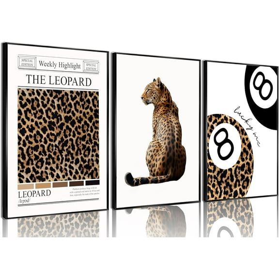 Trendy Pink Leopard Bow Wall Art Set of 3 Funky Cherry Lucky 8 Ball Posters Prints Cute Coquette Preppy Room Aesthetic Wall Decor Pictures for Girls Bedroom Apartment Dorm Und 16x24in