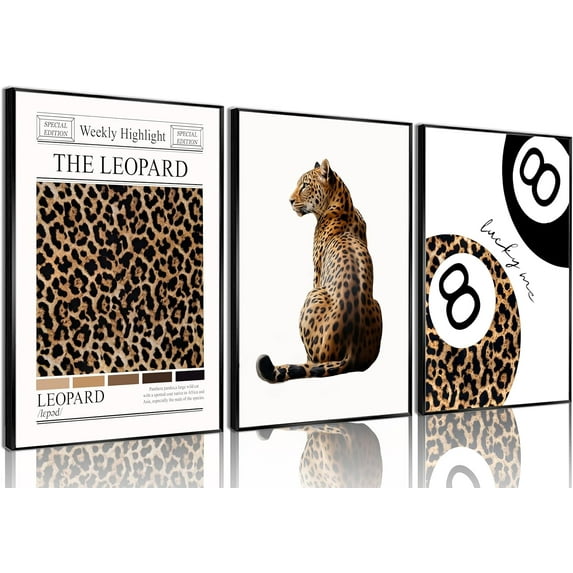 Trendy Pink Leopard Bow Wall Art Set of 3 Funky Cherry Lucky 8 Ball Posters Prints Cute Coquette Preppy Room Aesthetic Wall Decor Pictures for Girls Bedroom Apartment Dorm Und 16x24in