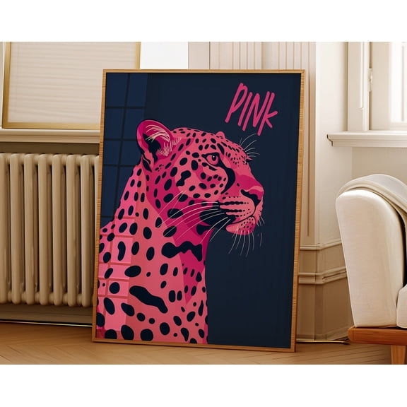 Trendy Pink Leopard Poster Print - Leopard Illustration Art Print - Funky Art Prints - Dorm Decor - Minimal Animal Poster - Wall Art, Modern Wall Decor, 24x36 UNFRAMED