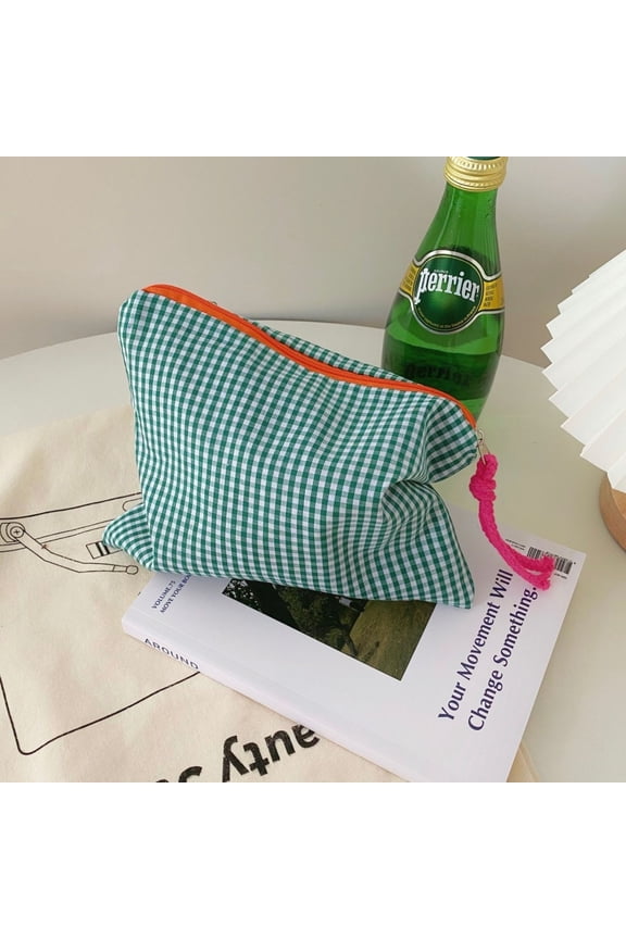 Trendy Plaid Makeup Bag Portable Wash Pouch for Beauty Products Travel