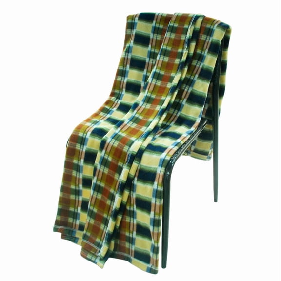 Trendy Plaids - Blue/Green/Yellow Soft Coral Fleece Throw Blanket (71 by 79 inches)