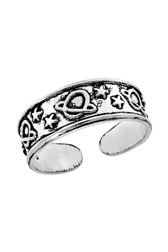 Trendy Planet and Stars Universe Sterling Silver Toe or Pinky Ring