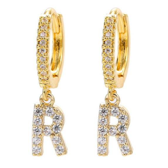 Trendy Plated Alphabet Rhinestone Inlaid Hoop Ear Clips Earrings 0.87x0.20in Women's Jewelry Gift
