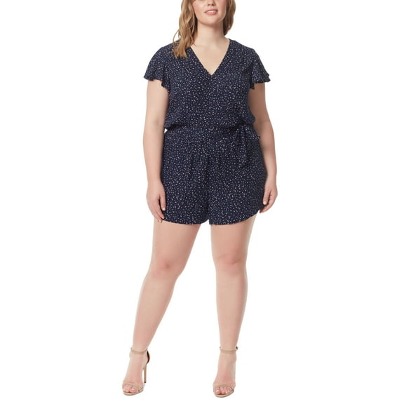 Trendy Plus Ilona Wrap Romper Feathered Spots Navy Iris 1X