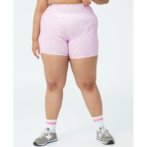 Trendy Plus Size Active Printed Summer Bike Shorts Dense Wave Neon Orchid 14W