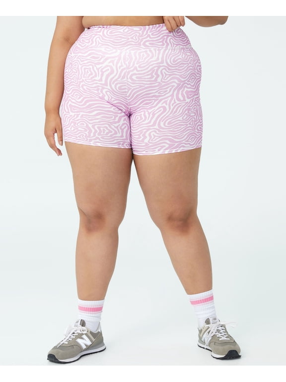Trendy Plus Size Active Printed Summer Bike Shorts Dense Wave Neon Orchid 14W