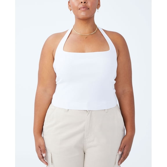 Trendy Plus Size Active Summer Knit Twist Back Vestlette Top White 12W
