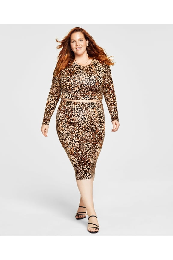 Trendy Plus Size Animal-Print Pencil Skirt Black 1X