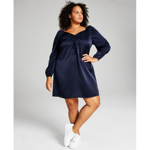 Trendy Plus Size Babydoll Satin Dress Midnight 3X