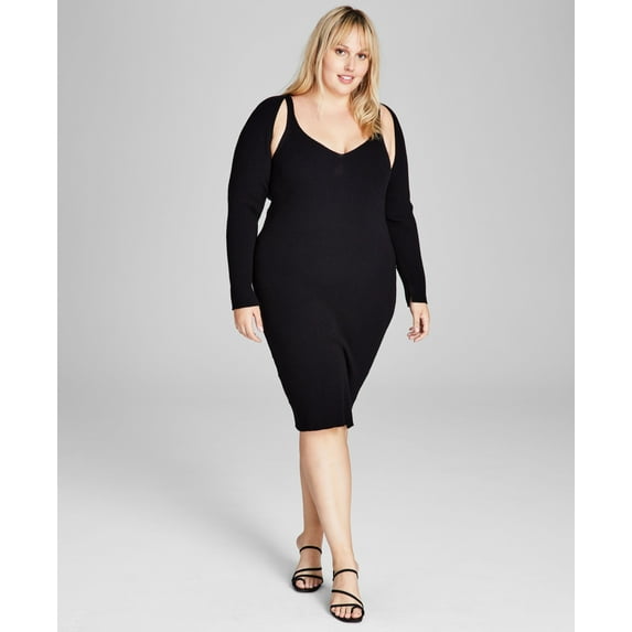 Trendy Plus Size Bodycon Dress & Shrug Black 4X