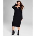 thumbnail image 1 of Trendy Plus Size Chain Strap Ribbed Knit Sweater Dress Black 2X, 1 of 3