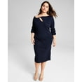 thumbnail image 1 of Trendy Plus Size Chain Strap Ribbed Knit Sweater Dress Midnight 3X, 1 of 1