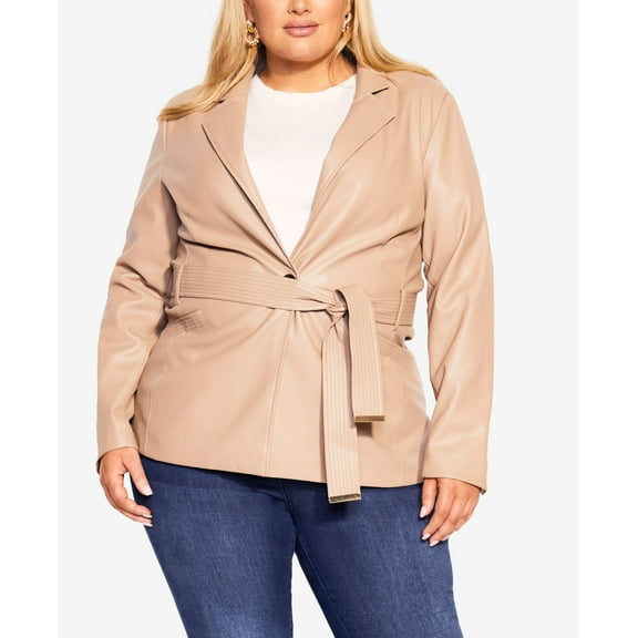 Trendy Plus Size Christine Pleather Jacket Taupe 16W