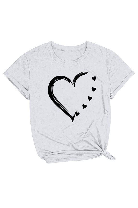 Trendy Plus Size Clothing for Women Womens Workout Tops Valentine Printed Tee Shirt Summer Short Sleeves Tshirt Round Neck Shirts Classic-Fit Tshirts Camisetas Oversize Para Mujer