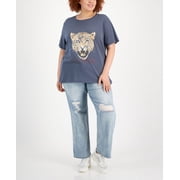 Trendy Plus Size Cotton Leopard Graphic T-Shirt Turbulence 1X