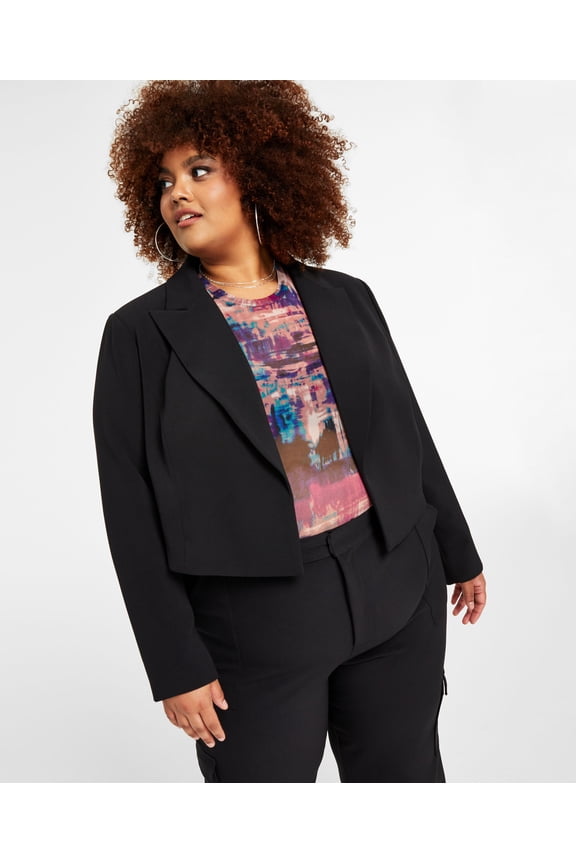 Trendy Plus Size Cropped Open-Front Blazer Black Beauty 0X