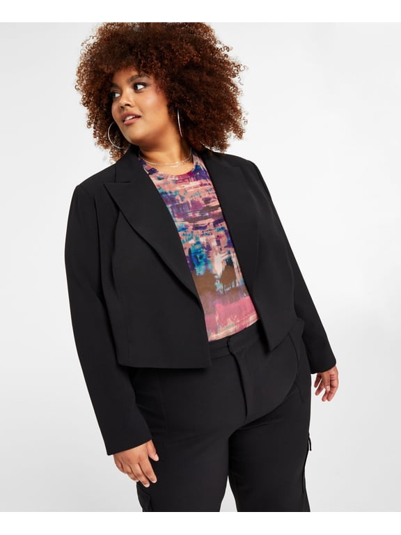 Trendy Plus Size Cropped Open-Front Blazer Black Beauty 0X