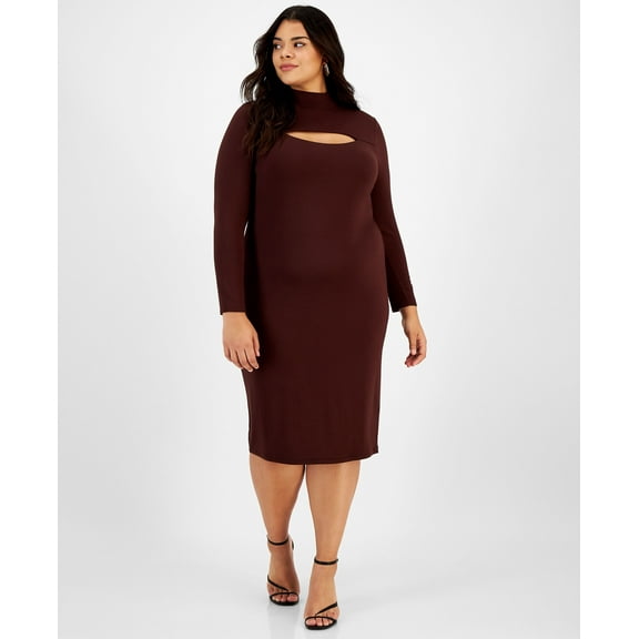 Trendy Plus Size Cutout Bodycon Midi Dress Rare Wood 2X