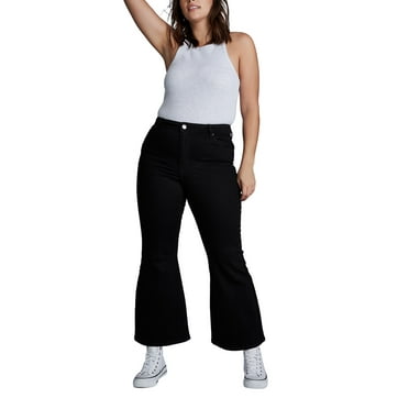 Trendy Plus Size Denim Stretch Flare Jeans Black 14W