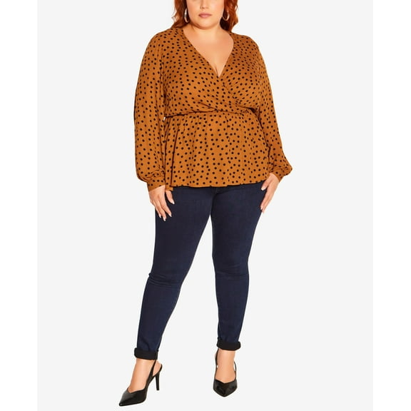 Trendy Plus Size Dotty Wrap Top Caramel/Black Spot 24W