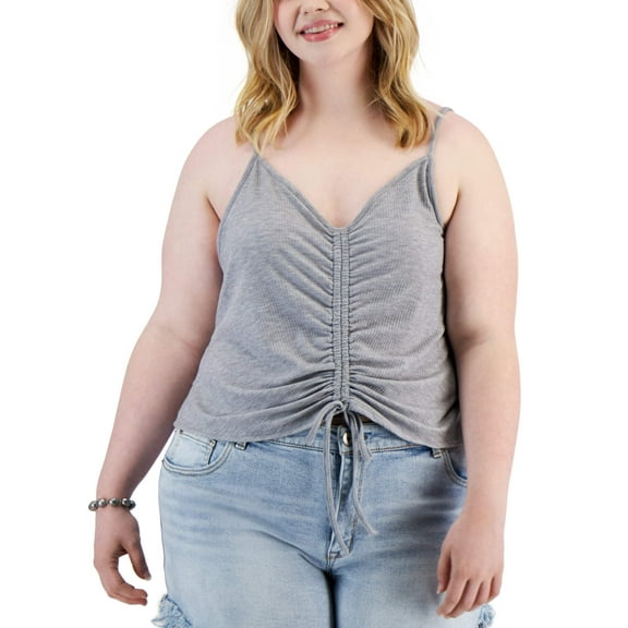 Trendy Plus Size Drawstring Ruched Tank Heather Grey 2X