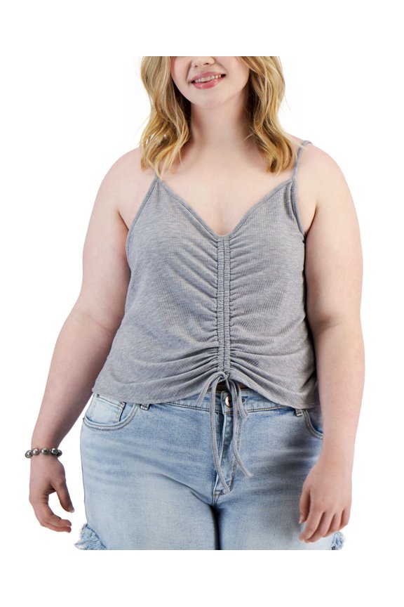 Trendy Plus Size Drawstring Ruched Tank Heather Grey 2X