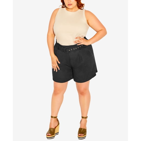 Trendy Plus Size English Rose Mini Shorts Black 24W