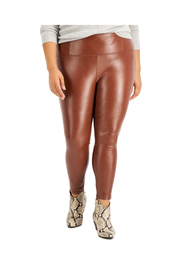 Trendy Plus Size Faux-Leather Leggings Hot Chocolate 3X