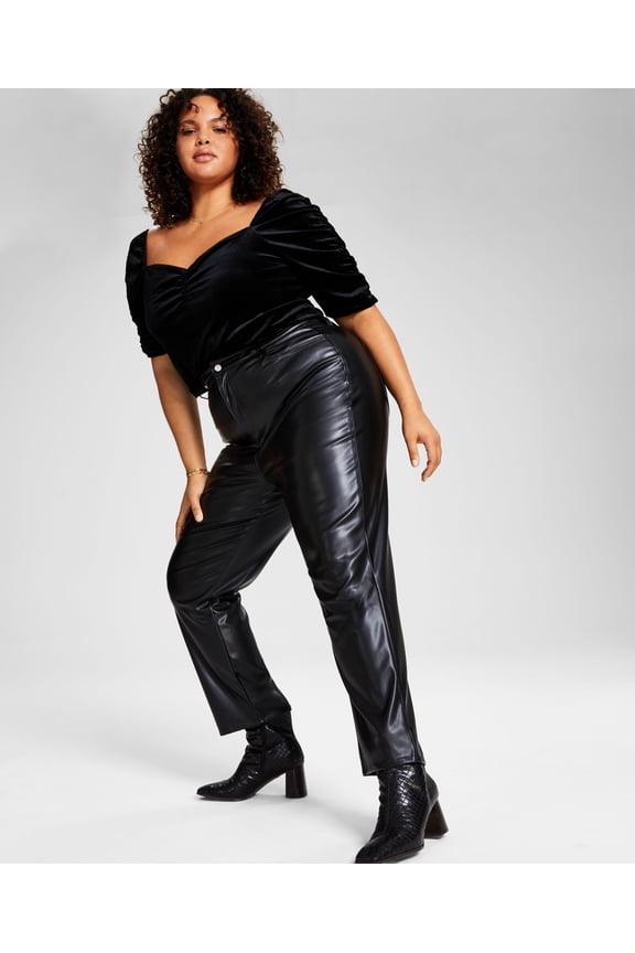 Trendy Plus Size Faux-Leather Pants black 24W