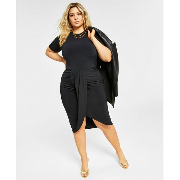 Trendy Plus Size Faux-Wrap Dress Anthracite 1X