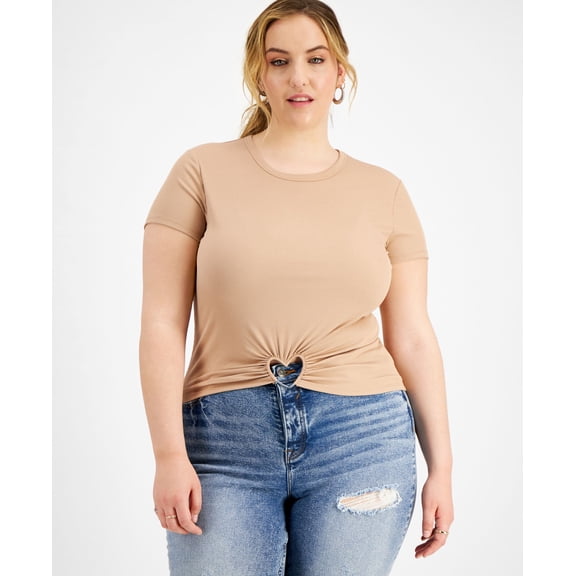 Trendy Plus Size Heart-Ring T-Shirt Taupe 3X