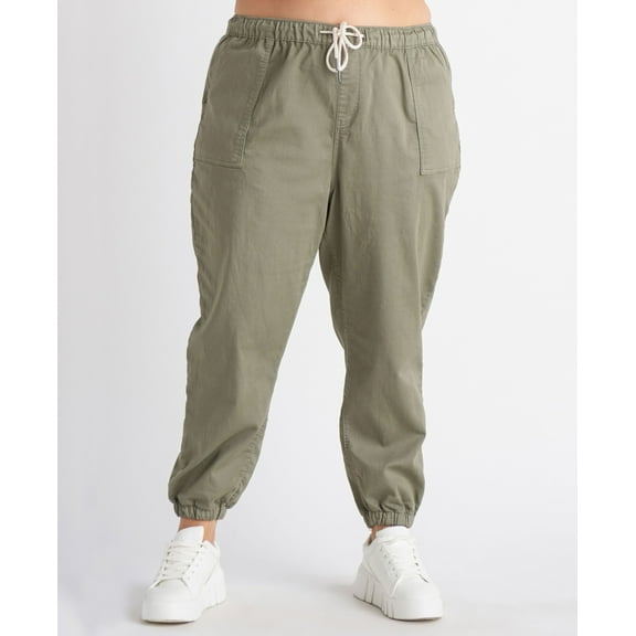 Trendy Plus Size High-Waisted Denim Joggers Med Khaki Wash 0X