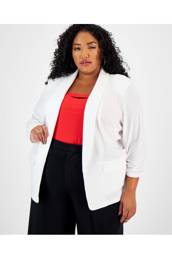 Trendy Plus Size Knit Boyfriend Blazer Bright White 3X