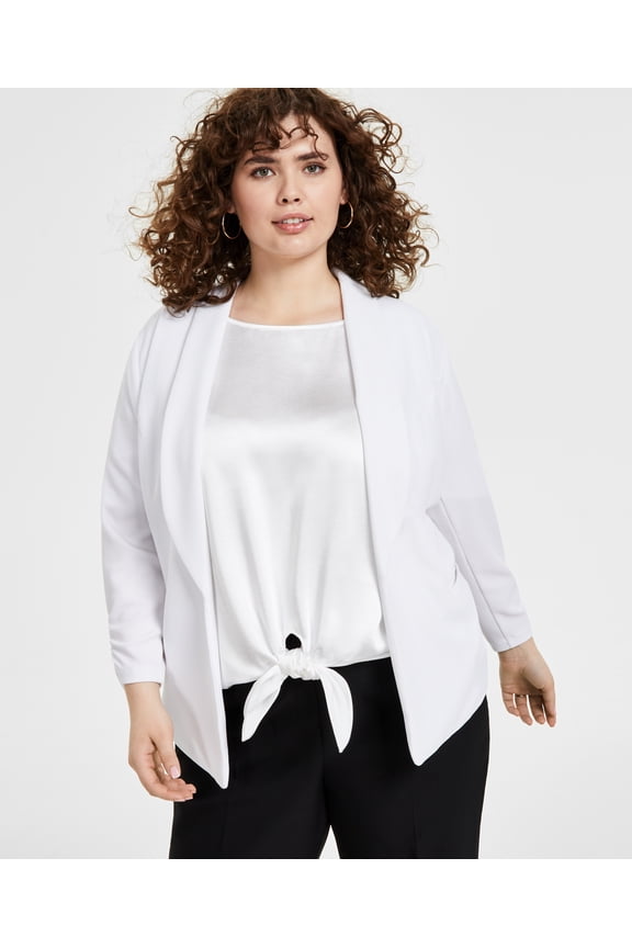 Trendy Plus Size Knit Drape-Front Blazer Bright White 3X