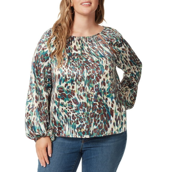 Trendy Plus Size Layla Cutout Blouson-Sleeve Top Powder Puff 3X