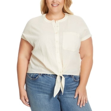 Trendy Plus Size Louelle Tie-Front Blouse Parchment 1X