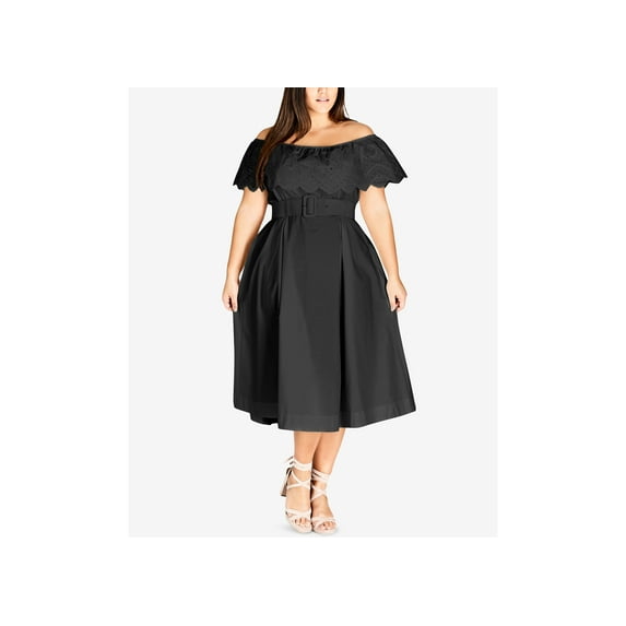 Trendy Plus Size Off-The-Shoulder Midi Dress Black 18W