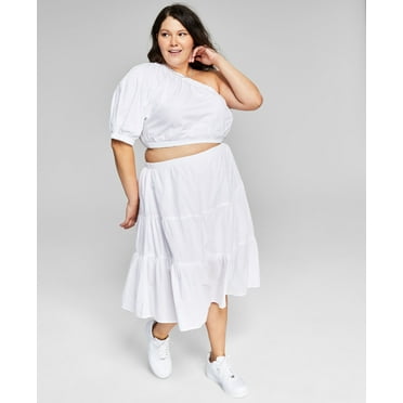 Trendy Plus Size One-Shoulder Midi Dress White 3X