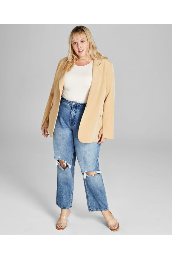 Trendy Plus Size Oversized Boyfriend Blazer Camel Brown 3X