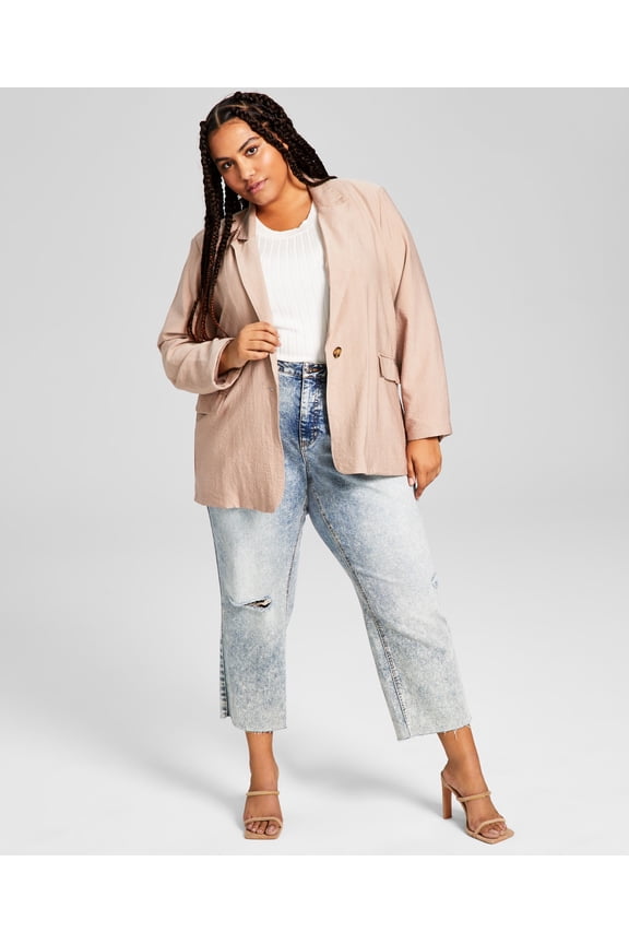 Trendy Plus Size Oversized Button-Front Blazer Almond 4X