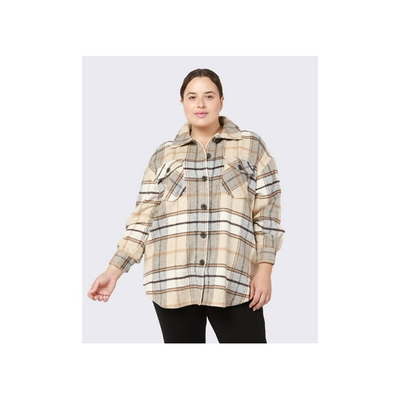 Trendy Plus Size Plaid Shacket Caramel Plaid 2X