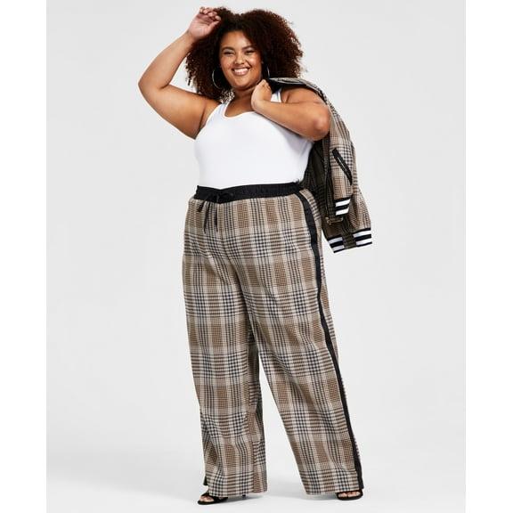 Trendy Plus Size Plaid Wide-Leg Pants Multi Scale Plaid 20W