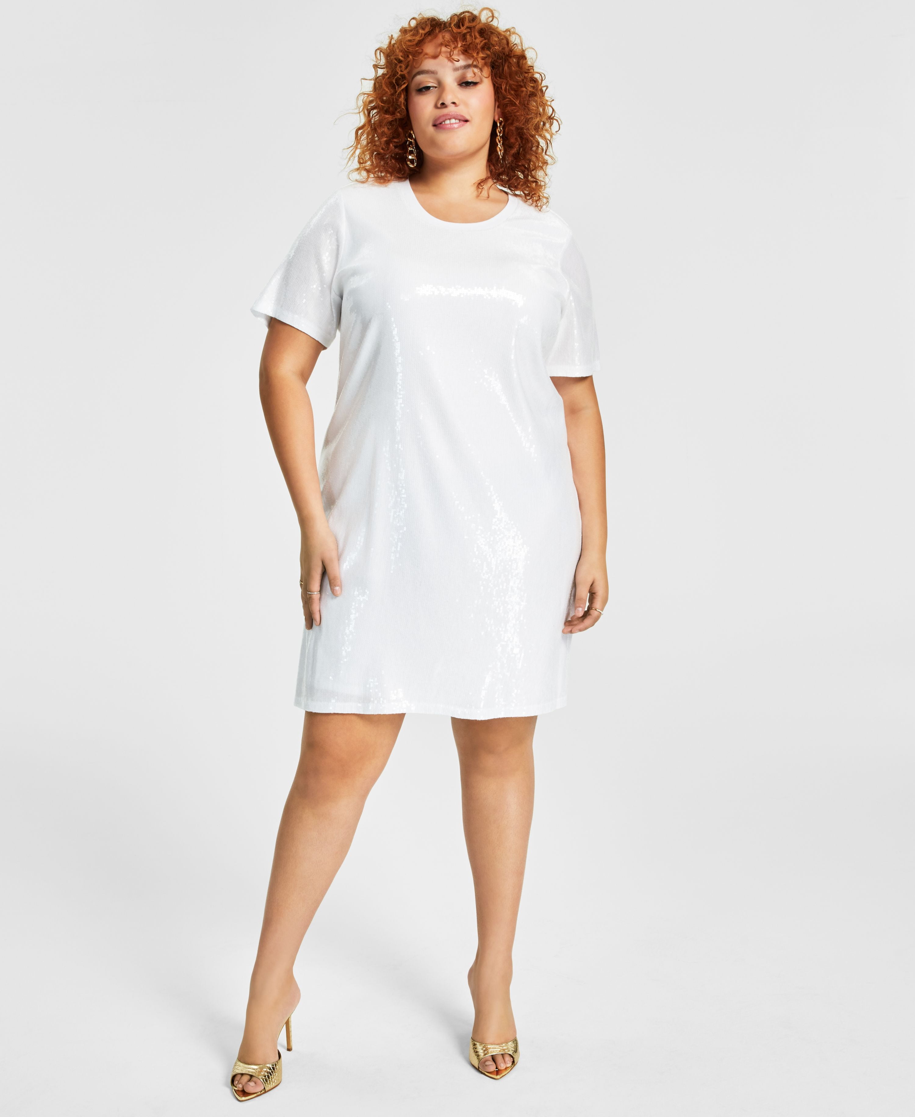 plus size white satin dress Plus Size Satin Dress with Rhinestone Brooch -4497W – Tally Taylor