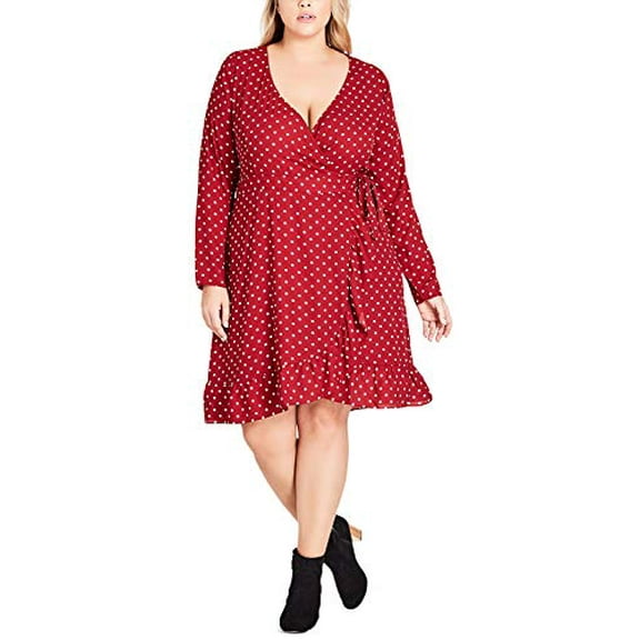 Trendy Plus Size Printed Wrap Dress Sexy Red 16W