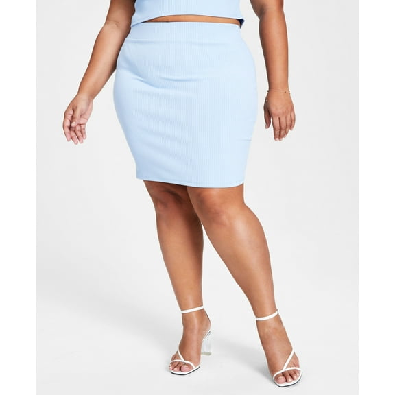 Trendy Plus Size Ribbed Mini Skirt Blue Whisp 1X
