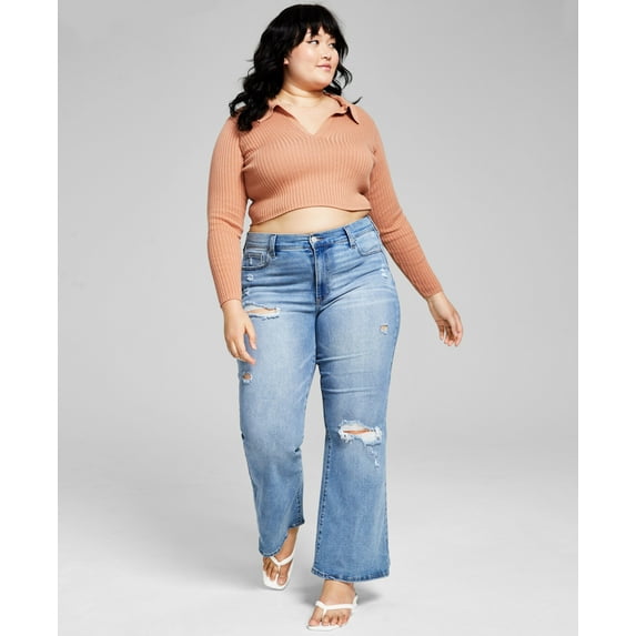 Trendy Plus Size Ripped Flare-Leg Jeans Off Limits 26W