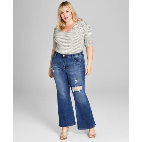 Trendy Plus Size Ripped Flare-Leg Jeans Off Road 18W