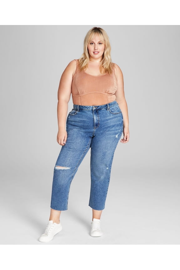 Trendy Plus Size Ripped Mom Jeans Dustin Wash 18W