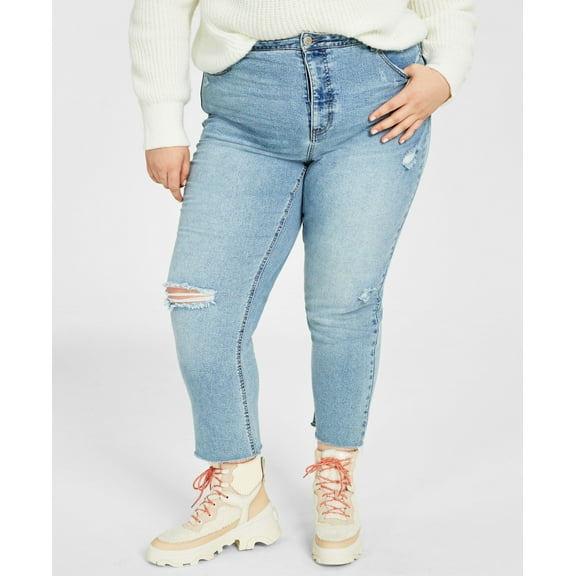 Trendy Plus Size Ripped Mom Jeans Oren Wash 18W